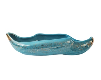 Vintage Aqua and Gold Planter, Mid Cenutry Mod Biomorphic Design