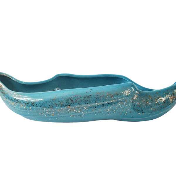 vintage Aqua et Gold Planter, Mid Cenutry Mod Biomorphic Design