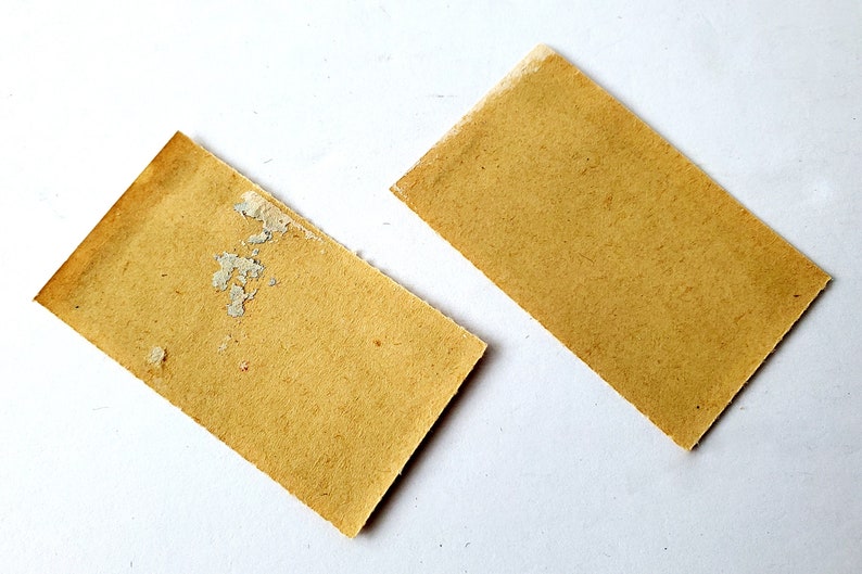 May include: Two rectangular pieces of brown paper. One piece has white spots on it.