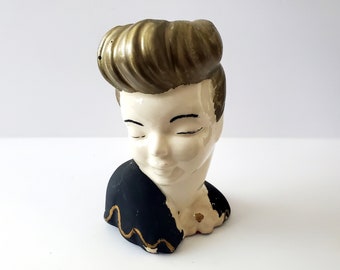 Vintage Lady Head Vase, 40's Woman Figurine