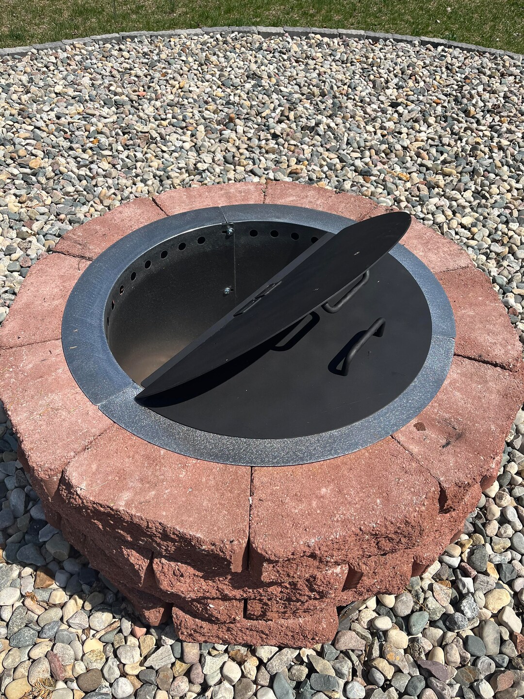 Fire Pit Lid Cover 2 Part Folding, Fire Ring Round Steel Snuffer, Lid