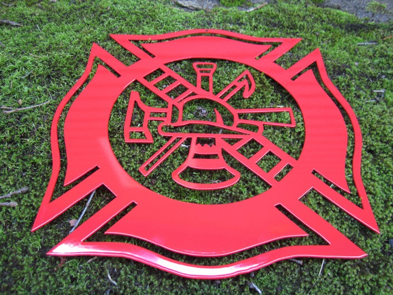 Firefighter Emblem Maltese Cross Wall Decor Fireman Gift Volunteer Ladder Honor Fire Cross Ax Badge image 1