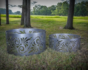 Anneau de feu à la grecque en acier, motif grec, anneau de feu de camp robuste pour l'arrière-cour, foyer de jardin en mosaïque grecque, jardin à la grecque en corten