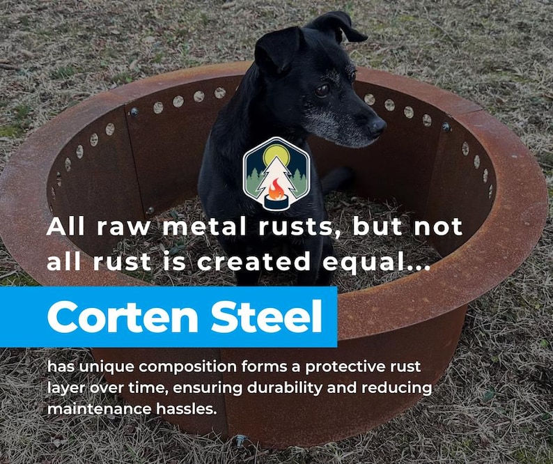 Info graphic about Corten steel that all metal rusts but not all rust is created equal. Corten steel has a unique composition that forms a protective rust layer, reducing further corrosion, ensuring durability, and reducing maintenance hassles.