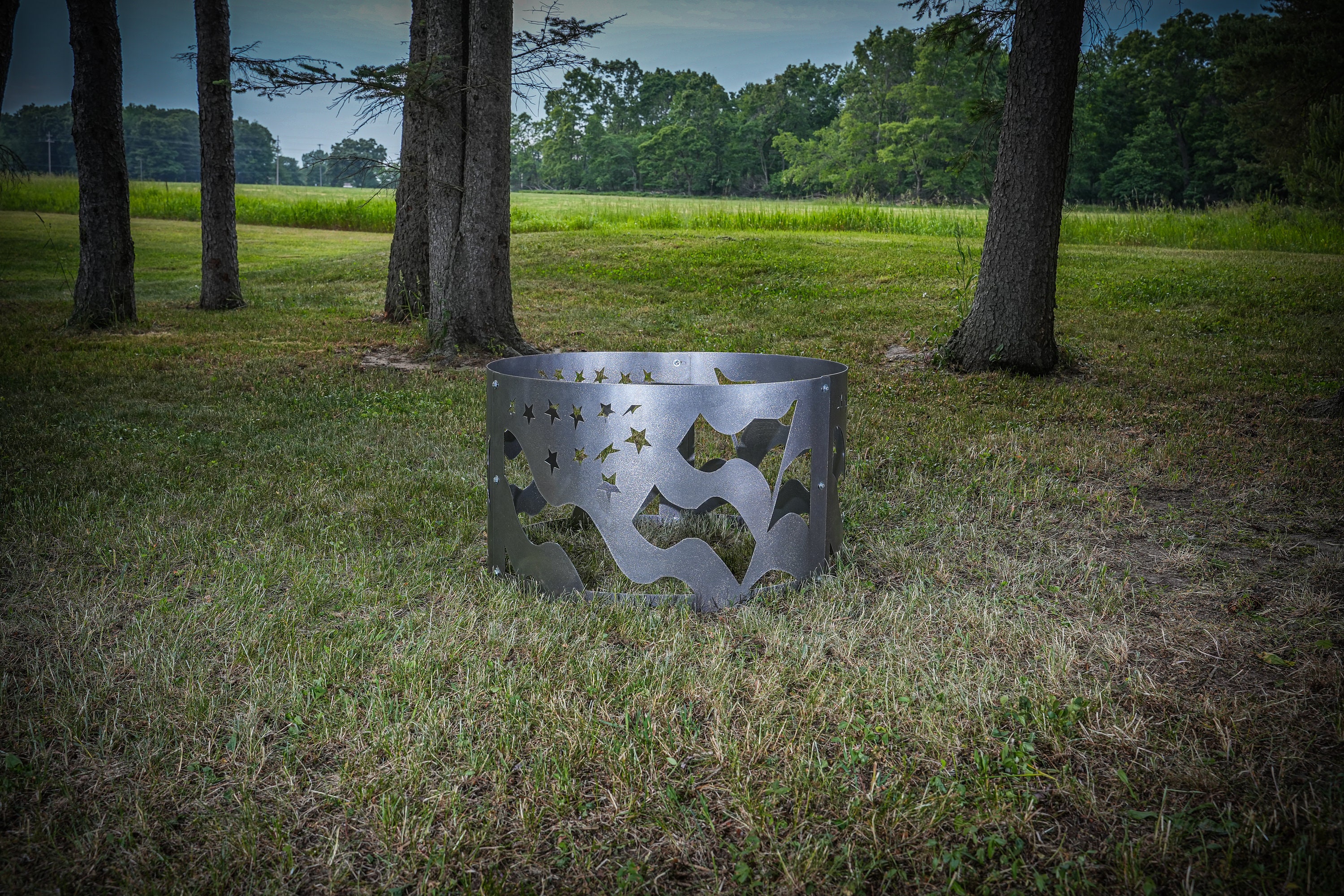 American Flag Fire Ring Corten Waving Ripped USA Fire Pit Outdoor ...