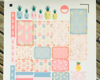 Pineapple Summer Weekly Planner Stickers Set - for use with Erin Condren Life Planner - Happy Planner - Pastel Stickers - Gold Stickers