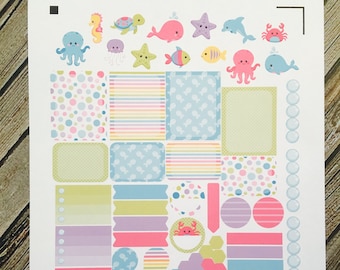 Ocean Friends Weekly Planner Stickers Set, for use with Erin Condren Life Planner, Happy Planner