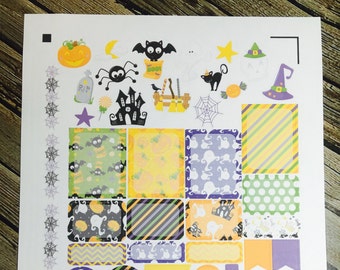 Spooky Halloween Weekly Planner Stickers Set, for use with Erin Condren Life Planner, Happy Planner