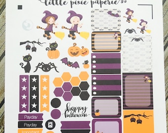 Halloween Cute Witch Weekly Planner Stickers Set, for use with Erin Condren Life Planner, Happy Planner