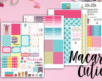 Macaron Weekly Planner Stickers Kit - Kawaii Stickers - for use with Erin Condren Life Planner - Happy Planner - Macaroon