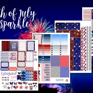4th of July Sparkle Weekly Planner Sticker Kit - for use with Erin Condren - Happy Planner - Independence Day Stickers - Red White Blue