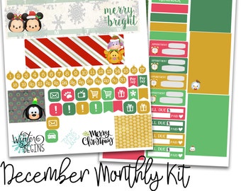 December Monthly Planner Sticker Kit - Tsum Stickers - for use Erin Condren - Happy Planner