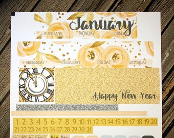January Elegant Monthly Planner Layout Kit - Gold Peach Glitter - for use with Erin Condren - Happy Planner