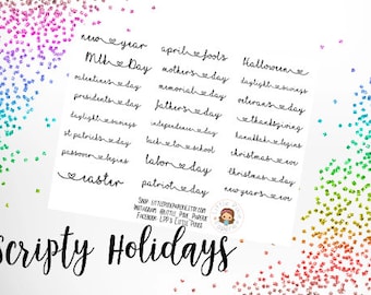 Script Holidays Functional Planner Stickers - for use with Erin Condren - Happy Planners - Yearly Planner Stickers