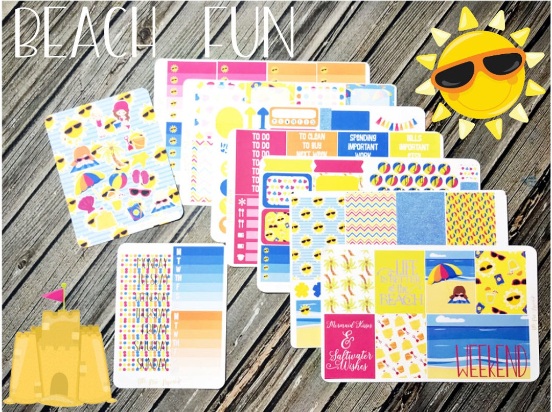 Beach Fun Weekly Planner Stickers Kit - Vertical Planner Kit - Summer ...
