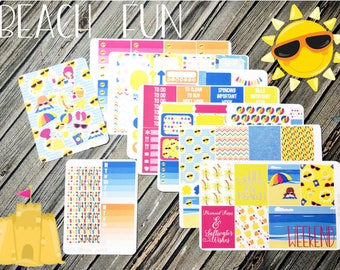 Beach Fun Weekly Planner Stickers Kit - Vertical Planner Kit - Summer Planner Kit