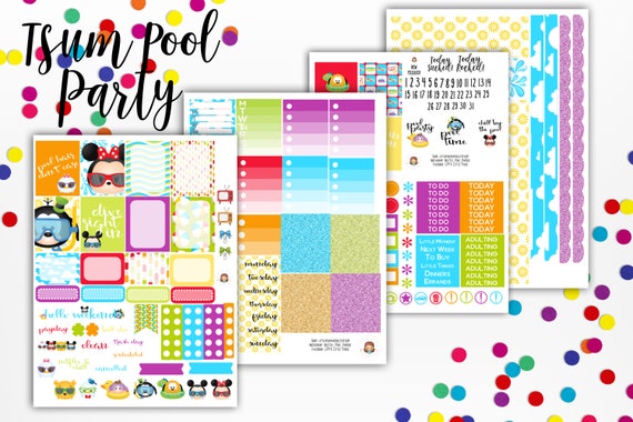 Tsum Summer Pool Party Weekly Planner Stickers Kit Sampler - for use Erin Condren - Happy Planner