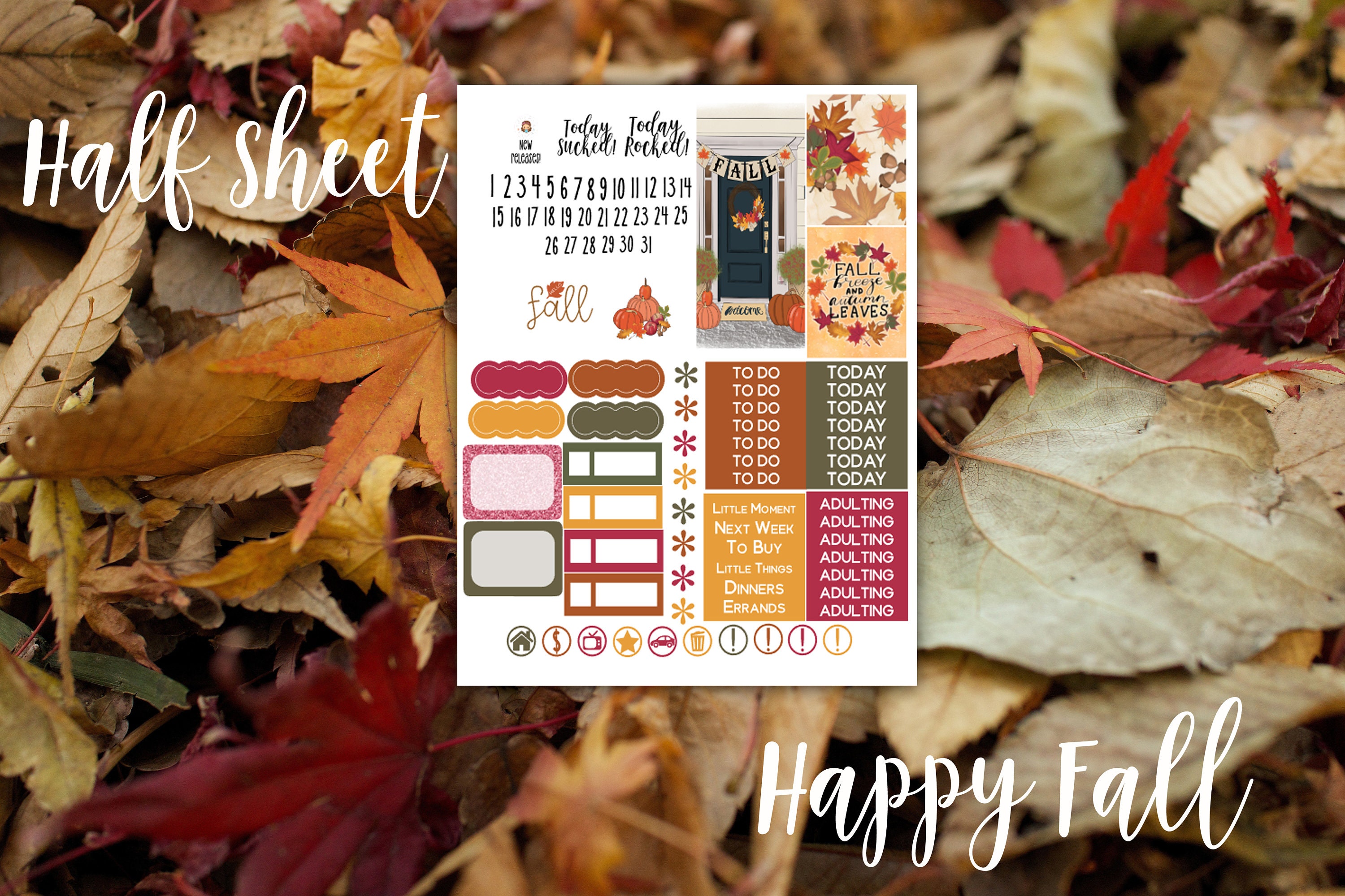Happy Fall Weekly Planner Stickers Kit - Pumpkin Autumn Planner - for ...