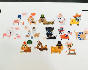Dogs Celebrate the Holidays, Dog Planner Stickers, for use with Erin Condren Life Planner, Happy Planner, Plum Paper Planner
