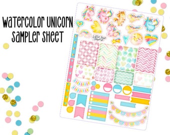 Watercolor Unicorn Mini Kit - Sampler - Erin Condren - Happy Planner - Sampler Kit - Rainbow Stickers