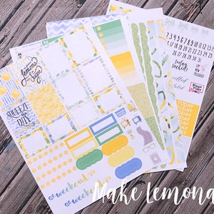 Make Lemonade Planner Stickers Weekly Kit - for us with Erin Condren - Happy Planner - Lemons Yellow Blue Green Summer Planner Kit