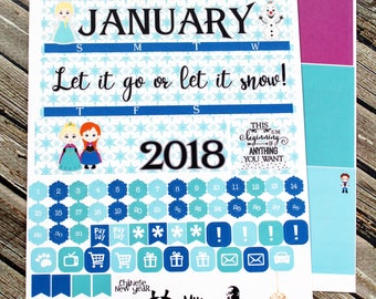 January Monthly Full Kit Planner Stickers, for use with Erin Condren Life Planner, Happy Planner