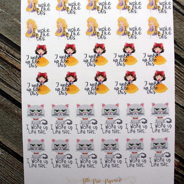 Woke Up Like This - Cat Planner Stickers - Princess Stickers - Happy Planner - for use with Erin Condren