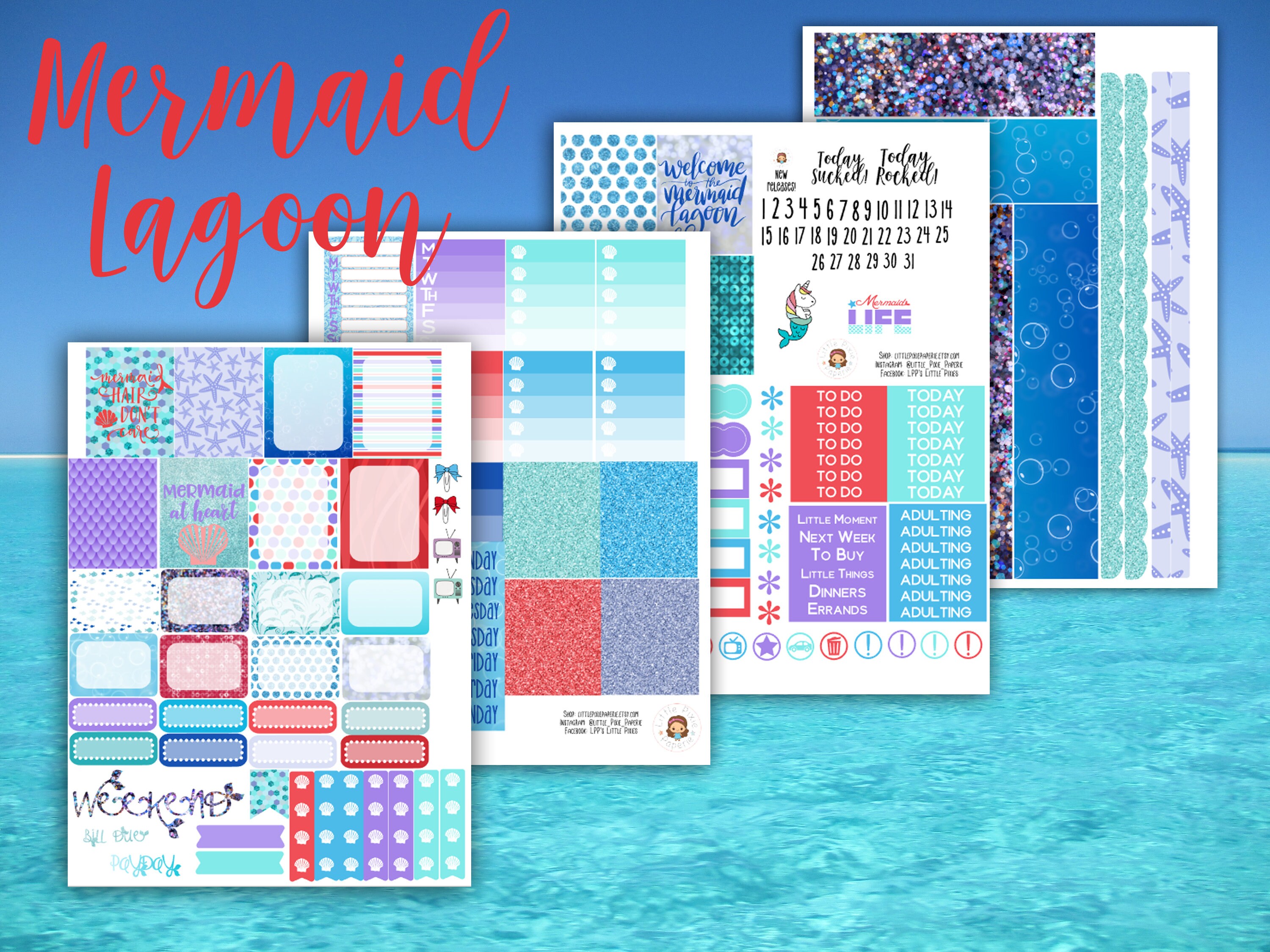 Mermaid Lagoon Weekly Planner Stickers Kit - for Use With Erin Condren ...