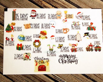 Christmas Countdown Planner Stickers Holiday Stickers Festive December Planner Stickers Erin Condren Happy Planner Little Pixie Paperie