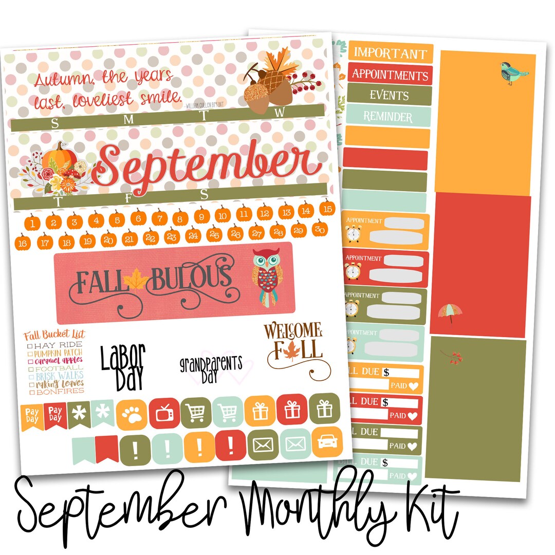 September Monthly View Planner Stickers - for Use With Erin Condren ...