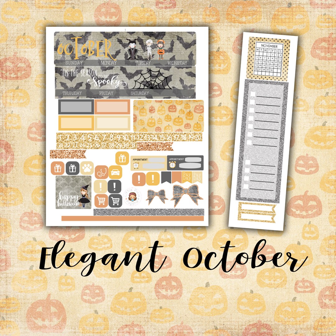 Elegant October Monthly Planner Kit - for Use With Erin Condren ...