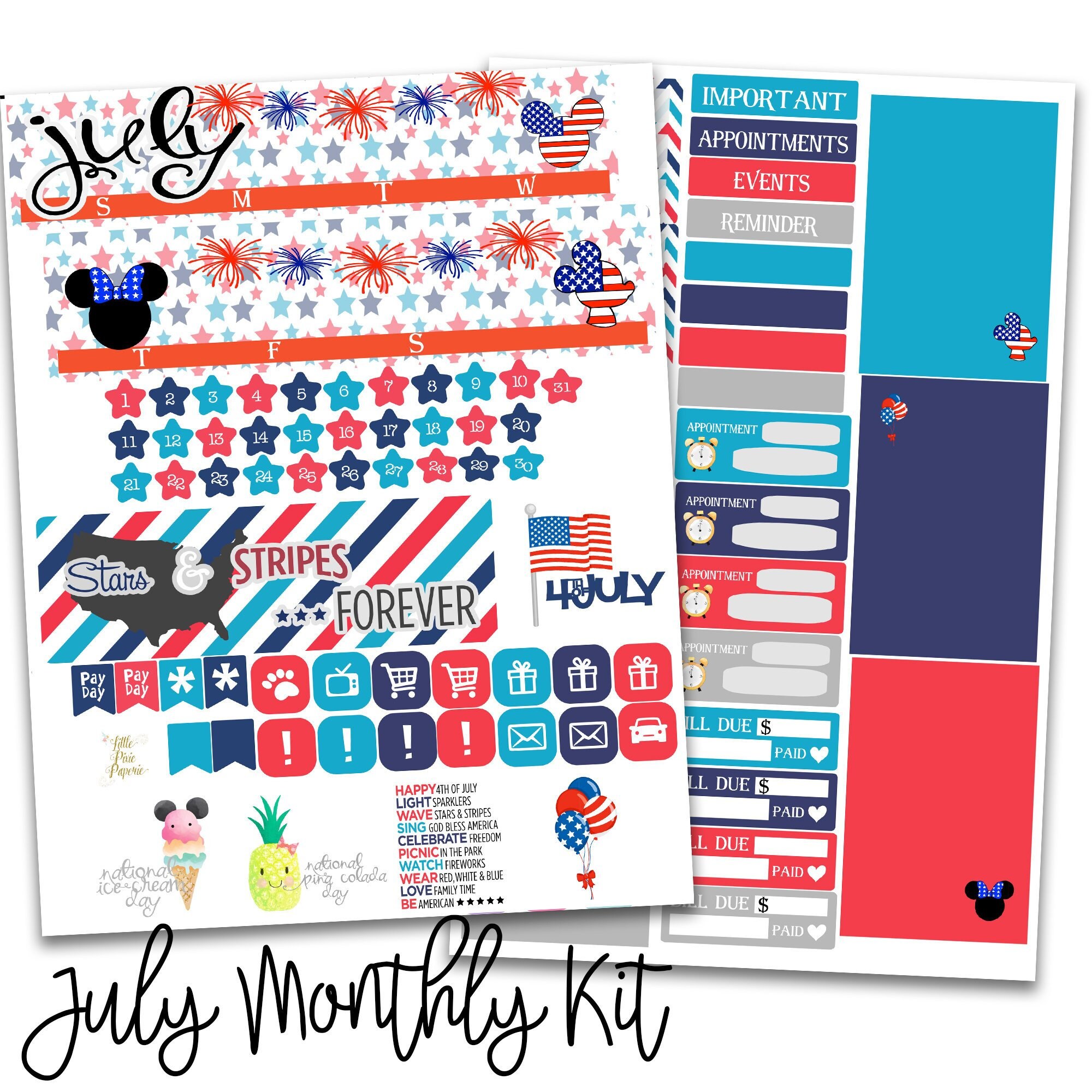 July Monthly View Kit - 4th of July Kit - Monthly Layout Kit - Full K…