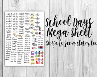 School Mega Functional Stickers Sheet - for use with Erin Condren - Happy Planner - Recollections - Traveler's Notebook - School Stickers