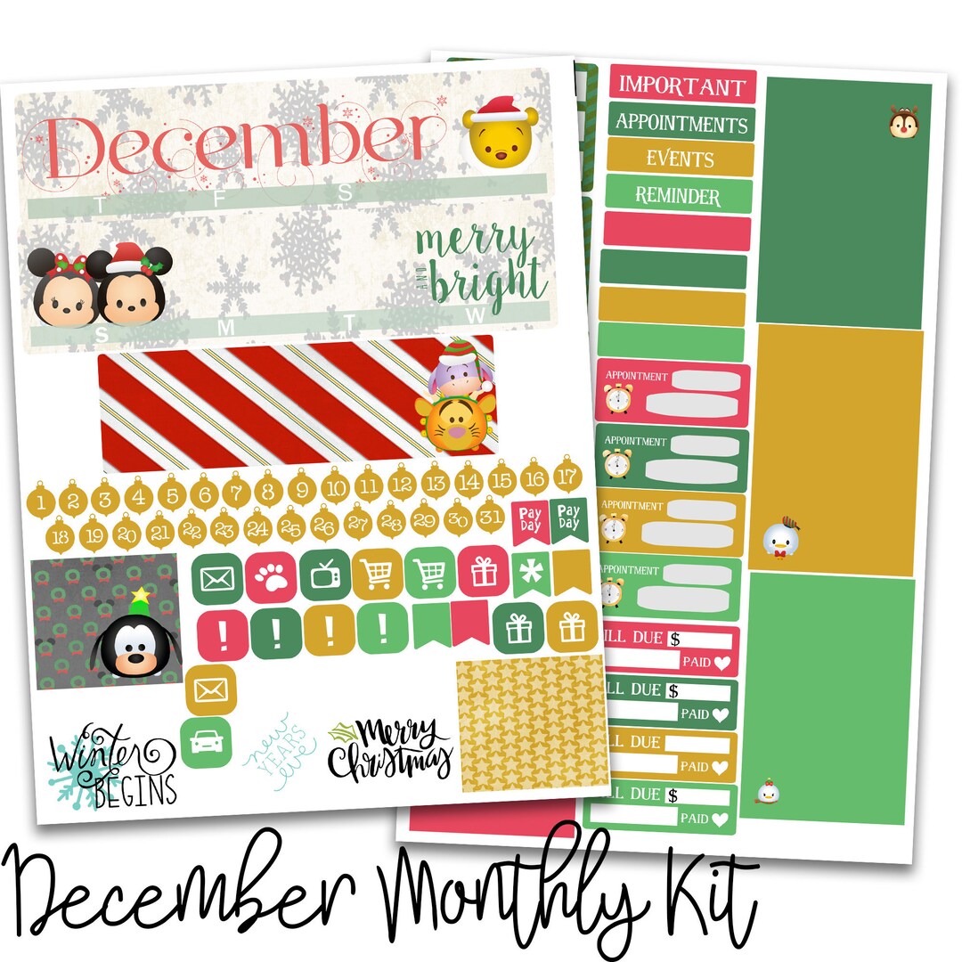 December Monthly Planner Sticker Kit - Tsum Stickers - for Use Erin ...