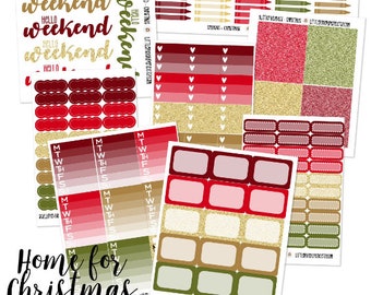 Home For Christmas Functional Themed Planner Stickers Set - for use with Erin Condren - Happy Planner - Red Green Maroon Gold