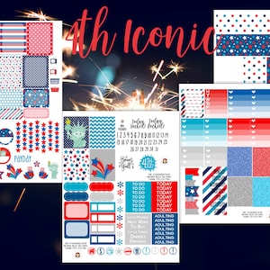 4th of July iconic Weekly Planner Kit - Iconic America Stickers - Independence Day Stickers - Weekly Sticker Kit - Red White Blue Stickers