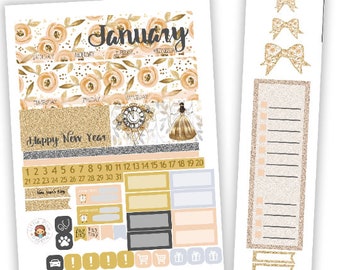 January Elegant Monthly Planner Layout Kit - Gold Peach - for use with Erin Condren - Happy Planner