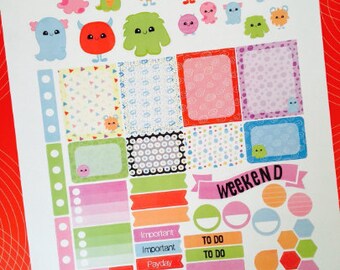 Kawaii Monster Weekly Planner Stickers Set, for use with Erin Condren Life Planner, Happy Planner