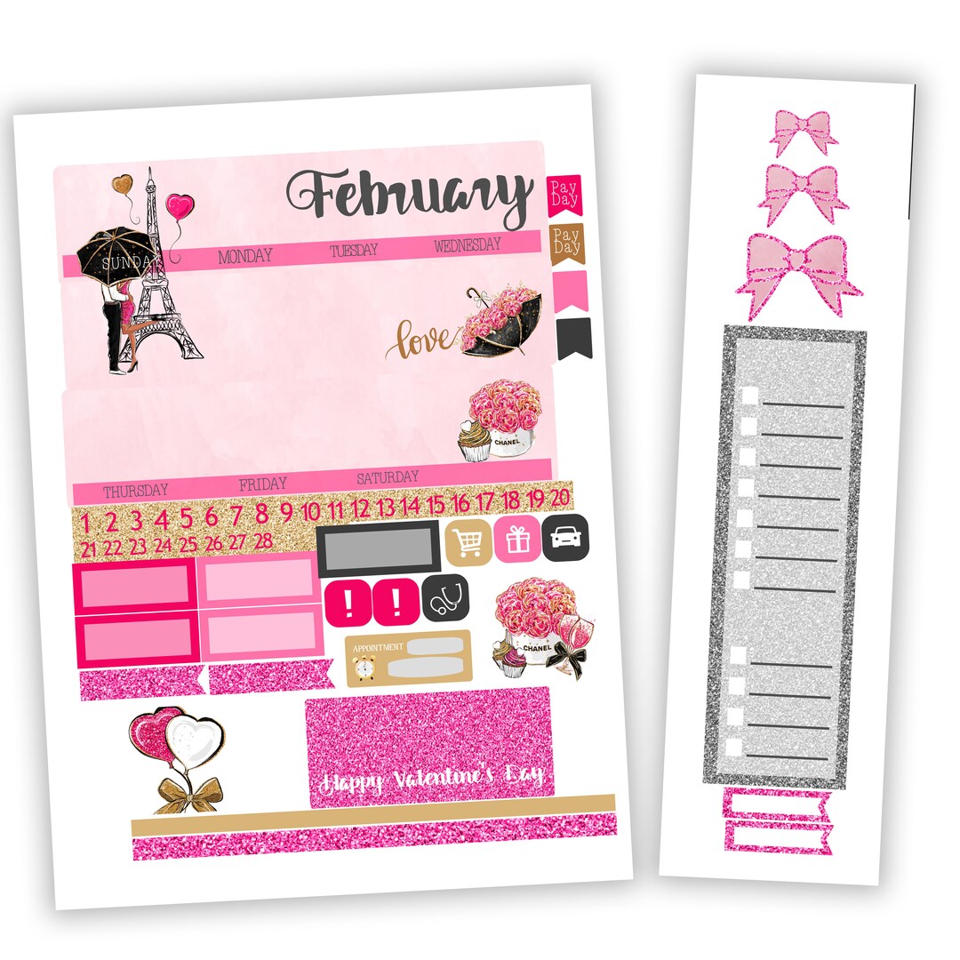 February Elegant Monthly Planner Layout Kit - Planner Stickers ...