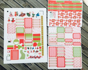 Vintage Christmas Planner Stickers, Floral Christmas, Red Green Stickers, for use with Erin Condren Life Planner Happy Planner