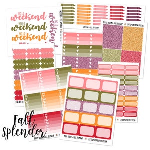 Fall Splendor Functional Themed Set - for use with Erin Condren - Happy Planner - Green Orange Red Pink