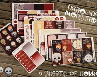 Halloween Monsters Full Weekly Planner Kit - Halloween Planner Stickers - for use with Erin Condren - Happy Planner Stickers - Villains