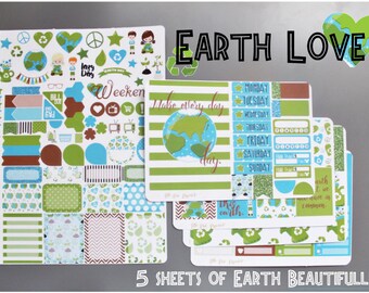 Earth Day Planner Sticker Kit - Weekly Stickers Kit - World Planet Sticker - Vertical Planner Stickers