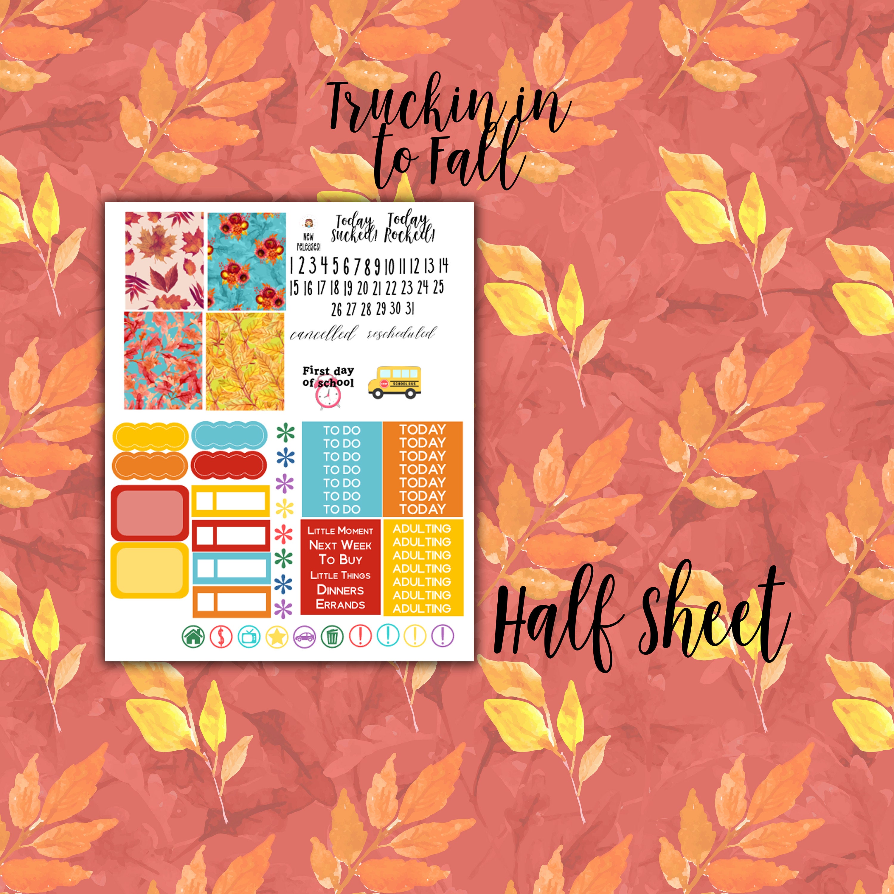 Truckin in to Fall Weekly Planner Kit - for Use With Erin Condren ...