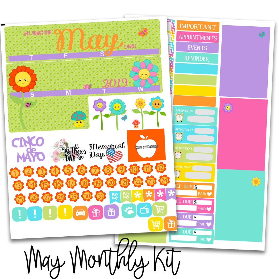 May Monthly Planner Stickers - for Use With Erin Condren - Happy ...