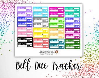Bill Due Tracker Functional Planner Sticker - Use With Erin Condren - Happy Planner - Pay Bills - Monthly Reminder - Organization stickers