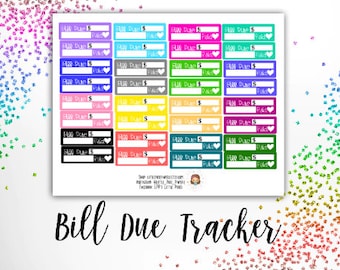 Bill Due Tracker Functional Planner Sticker - Use With Erin Condren - Happy Planner - Pay Bills - Monthly Reminder - Organization stickers