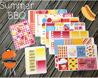 Summer BBQ Weekly Planner Stickers Kit Vertical Planner Kit Backyard Barbecue Porch Grill Party Summer Meal Plans 4th of July Celebration