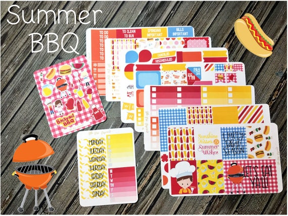 Summer BBQ Weekly Planner Stickers Kit Vertical Planner Kit Backyard Barbecue Porch Grill Party Summer Meal Plans 4th of July Celebration