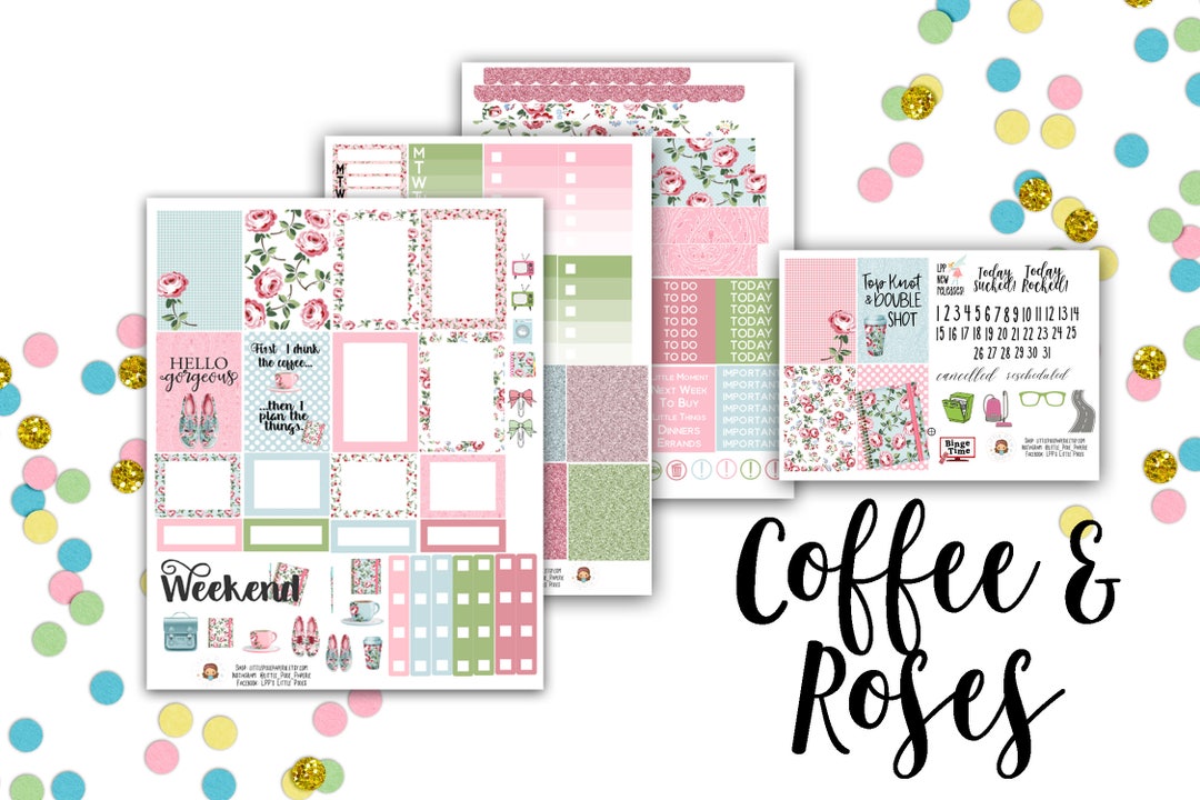 Coffee and Roses Weekly Planner Stickers Kit - for Use With Erin ...